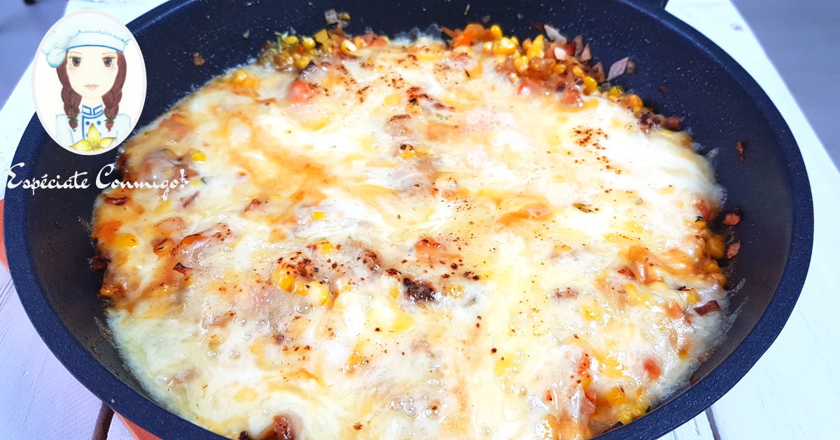 Maíz con queso fundido Receta de maíz salteado con queso o cheesy corn